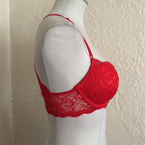 Victoria’s Secret Pink Red Floral Lace Racerback Bra Front Closure 32D - Picture 4 of 10